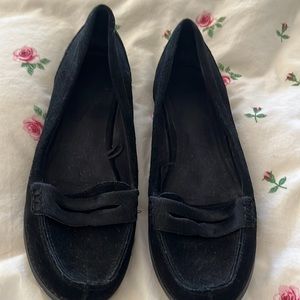 Black suede loafers